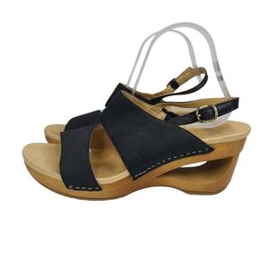 Dansko Tamia Black Textured Nubuck Leather Slingback Wedge Sandals Size 40/9